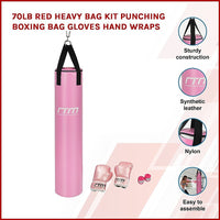 70lb Red Heavy Bag Kit Punching Boxing Bag Gloves Hand Wraps Sports & Fitness Kings Warehouse 