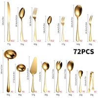 72-Piece Stainless Steel Gold Set, Knife Fork Spoon Flatware Set Cutlery Set, 12 sets Kings Warehouse 