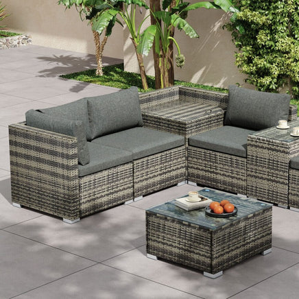 7PC Outdoor Wicker Lounge with Storage Corner (Grey) Furniture Kings Warehouse 