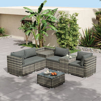 7PC Outdoor Wicker Lounge with Storage Corner (Grey) Furniture Kings Warehouse 