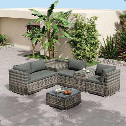 7PC Outdoor Wicker Lounge with Storage Corner (Grey) Furniture Kings Warehouse 