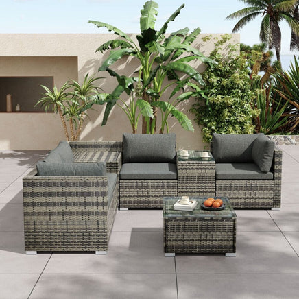 7PC Outdoor Wicker Lounge with Storage Corner (Grey) Furniture Kings Warehouse 