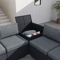 7PC Outdoor Wicker Loveseat Setting with Storage Corner (Black) Furniture Kings Warehouse 