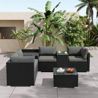 7PC Outdoor Wicker Loveseat Setting with Storage Corner (Black) Furniture Kings Warehouse 