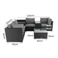 7PC Outdoor Wicker Loveseat Setting with Storage Corner (Black) Furniture Kings Warehouse 