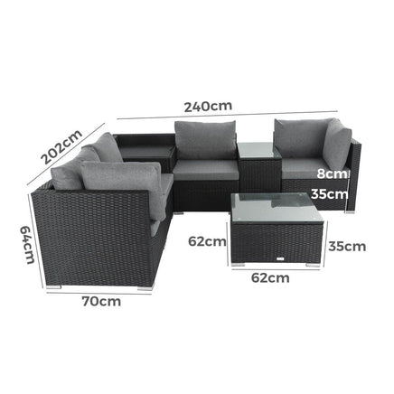 7PC Outdoor Wicker Loveseat Setting with Storage Corner (Black) Furniture Kings Warehouse 