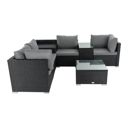 7PC Outdoor Wicker Loveseat Setting with Storage Corner (Black) Furniture Kings Warehouse 