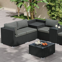 7PC Outdoor Wicker Loveseat Setting with Storage Corner (Black) Furniture Kings Warehouse 