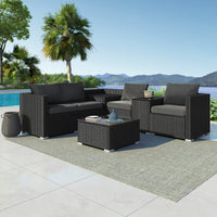 7PC Outdoor Wicker Loveseat Setting with Storage Corner (Black) Furniture Kings Warehouse 