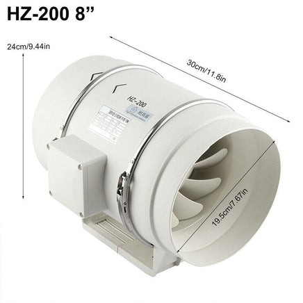 8" Inch Silent Extractor Fan Duct Hydroponic Inline Exhaust Vent Industrial Kings Warehouse 