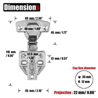 8 Pack 304 Stainless Steel Cabinet Hinges 100 Degree Soft Closing half Overlay Door Hinge Nickel Plated Finish Kings Warehouse 