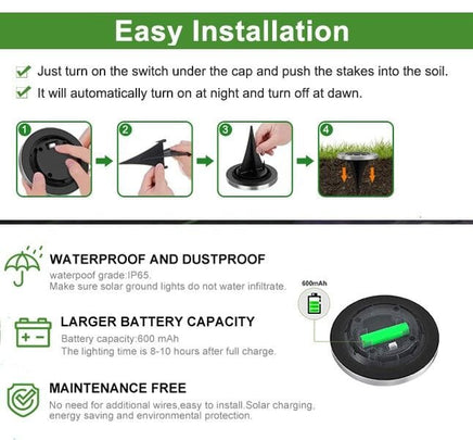 8 Pack LED Solar Pathway Lights Outdoor Solar Ground Lights (Warm White) Kings Warehouse 