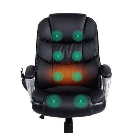 8 Point Massage Office Chair Heated Seat PU Black Furniture Kings Warehouse 