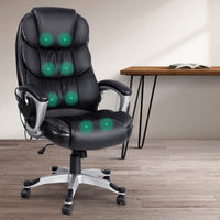 8 Point Massage Office Chair Heated Seat PU Black Furniture Kings Warehouse 