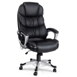 8 Point Massage Office Chair Heated Seat PU Black Furniture Kings Warehouse 
