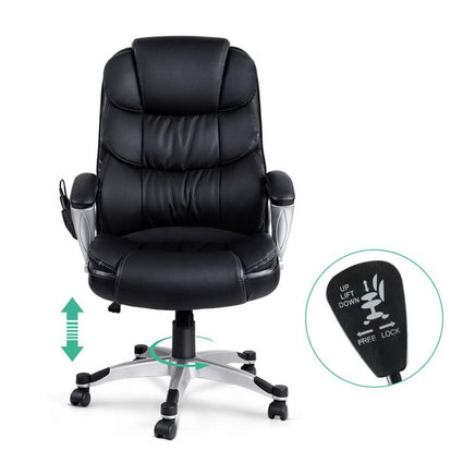 8 Point Massage Office Chair Heated Seat PU Black Furniture Kings Warehouse 