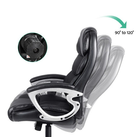 8 Point Massage Office Chair Heated Seat PU Black Furniture Kings Warehouse 