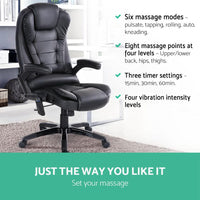 8 Point Massage Office Chair Heated Seat Recliner PU Black Furniture Kings Warehouse 