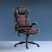 8 Point Massage Office Chair Heated Seat Recliner PU Black Furniture Kings Warehouse 