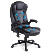 8 Point Massage Office Chair Heated Seat Recliner PU Black Furniture Kings Warehouse 