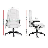 8 Point Massage Office Chair Heated Seat Recliner PU White Furniture Kings Warehouse 