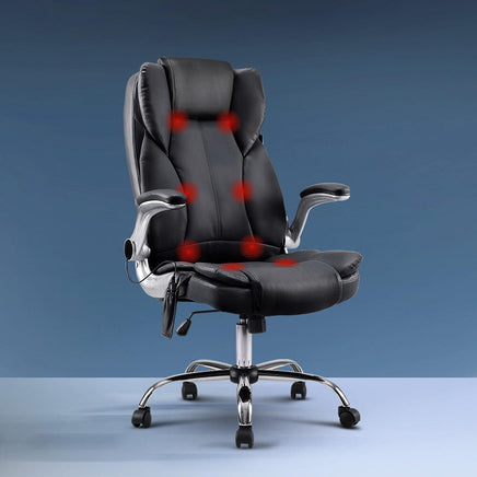 8 Point Massage Office Chair PU Leather Black Furniture Kings Warehouse 