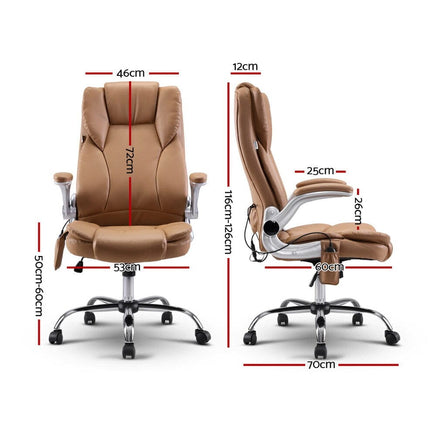 8 Point Massage Office Chair PU Leather Brown Furniture Kings Warehouse 
