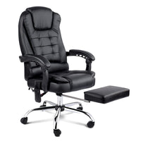 8 Point Massage Office Chair PU Leather Footrest Black Furniture Kings Warehouse 