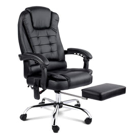 8 Point Massage Office Chair PU Leather Footrest Black Furniture Kings Warehouse 