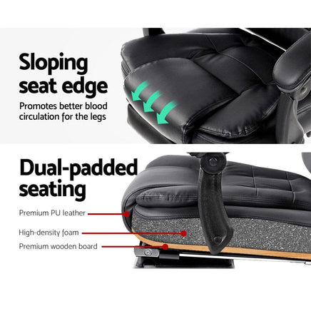 8 Point Massage Office Chair PU Leather Footrest Black Furniture Kings Warehouse 