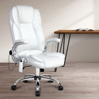 8 Point Massage Office Chair PU Leather White Furniture Kings Warehouse 