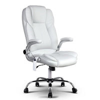 8 Point Massage Office Chair PU Leather White Furniture Kings Warehouse 