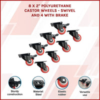 8 x 2" Polyurethane Castor Wheels - Swivel and 4 with brake Kings Warehouse 