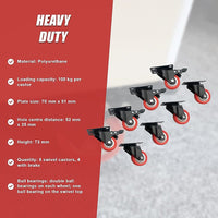 8 x 2" Polyurethane Castor Wheels - Swivel and 4 with brake Tools Kings Warehouse 