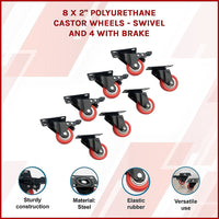 8 x 2" Polyurethane Castor Wheels - Swivel and 4 with brake Tools Kings Warehouse 