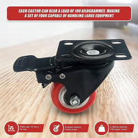 8 x 2" Polyurethane Castor Wheels - Swivel and 4 with brake Tools Kings Warehouse 