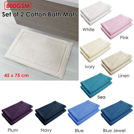 800GSM Set of 2 Cotton Bath Mat White Home & Garden Kings Warehouse 