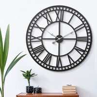 80CM Large Wall Clock Roman Numerals Round Metal Luxury Home Decor Black End of Year Clearance Sale Kings Warehouse 