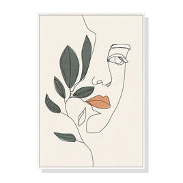 80cmx120cm Line Art Girl Face White Frame Canvas Wall Art Kings Warehouse