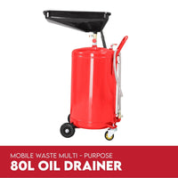 80L Mobile Waste Oil Drainer Telescopic Workshop Fluid Collection Tank Kings Warehouse 