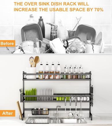 85cm 3 tier Over Sink Dish Drying Rack Drainer Kitchen Cutlery Holder Storage Organizer Kings Warehouse 