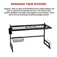 85cm Dish Drying Rack Drainer Over Sink Steel Cup Cutlery Organizer 2 Tier Home & Garden Kings Warehouse 