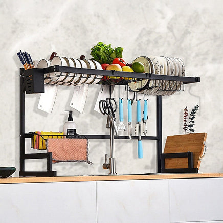 85cm Dish Drying Rack Drainer Over Sink Steel Cup Cutlery Organizer 2 Tier Home & Garden Kings Warehouse 