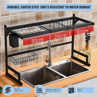 85cm Dish Drying Rack Drainer Over Sink Steel Cup Cutlery Organizer 2 Tier Home & Garden Kings Warehouse 