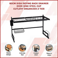 85cm Dish Drying Rack Drainer Over Sink Steel Cup Cutlery Organizer 2 Tier Home & Garden Kings Warehouse 