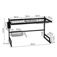 85cm Dish Drying Rack Drainer Over Sink Steel Cup Cutlery Organizer 2 Tier Kings Warehouse 