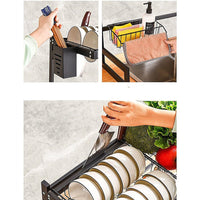 85cm Dish Drying Rack Drainer Over Sink Steel Cup Cutlery Organizer 2 Tier Kings Warehouse 