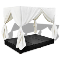 Outdoor Lounge Bed with Curtains Poly Rattan Black