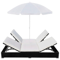 Outdoor Lounge Bed with Umbrella Poly Rattan Black