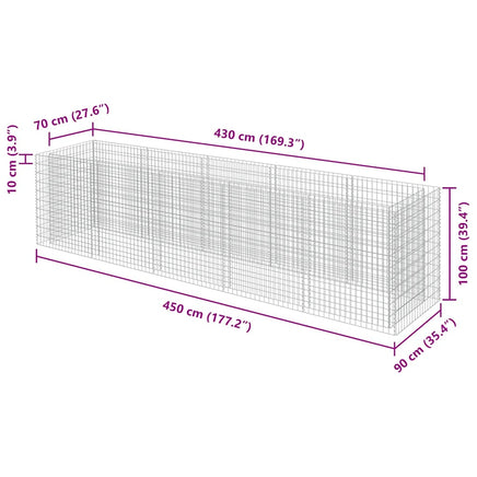 Gabion Raised Bed Galvanised Steel 450x90x100 cm
